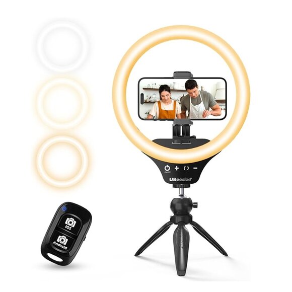 NEW UBeesize 10" Selfie Ring Light with Tripod Stand & Cell Phone Holder - Picture 1 of 6